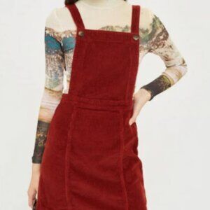 TopShop corduroy overall dress 4 in rust red (NWT)